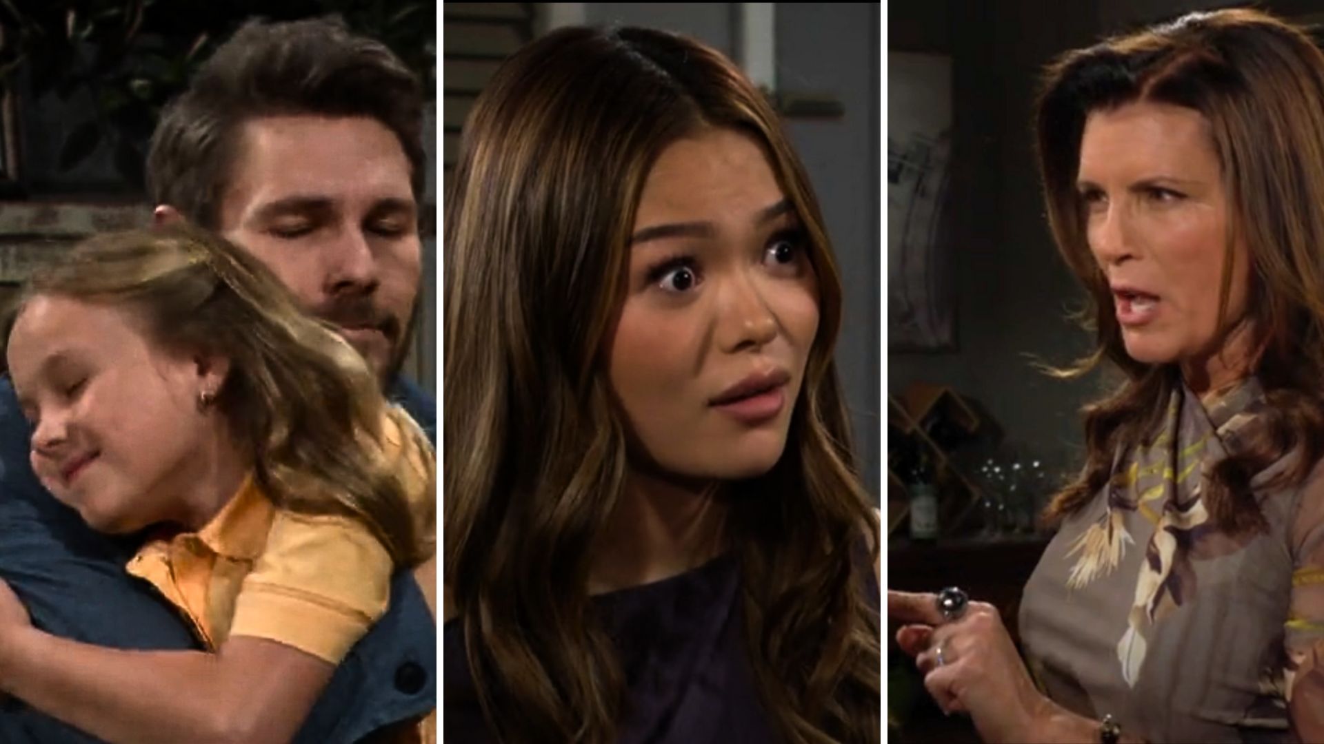 bold and beautiful spoilers promo liam hugging kelly, luna, angry sheila.