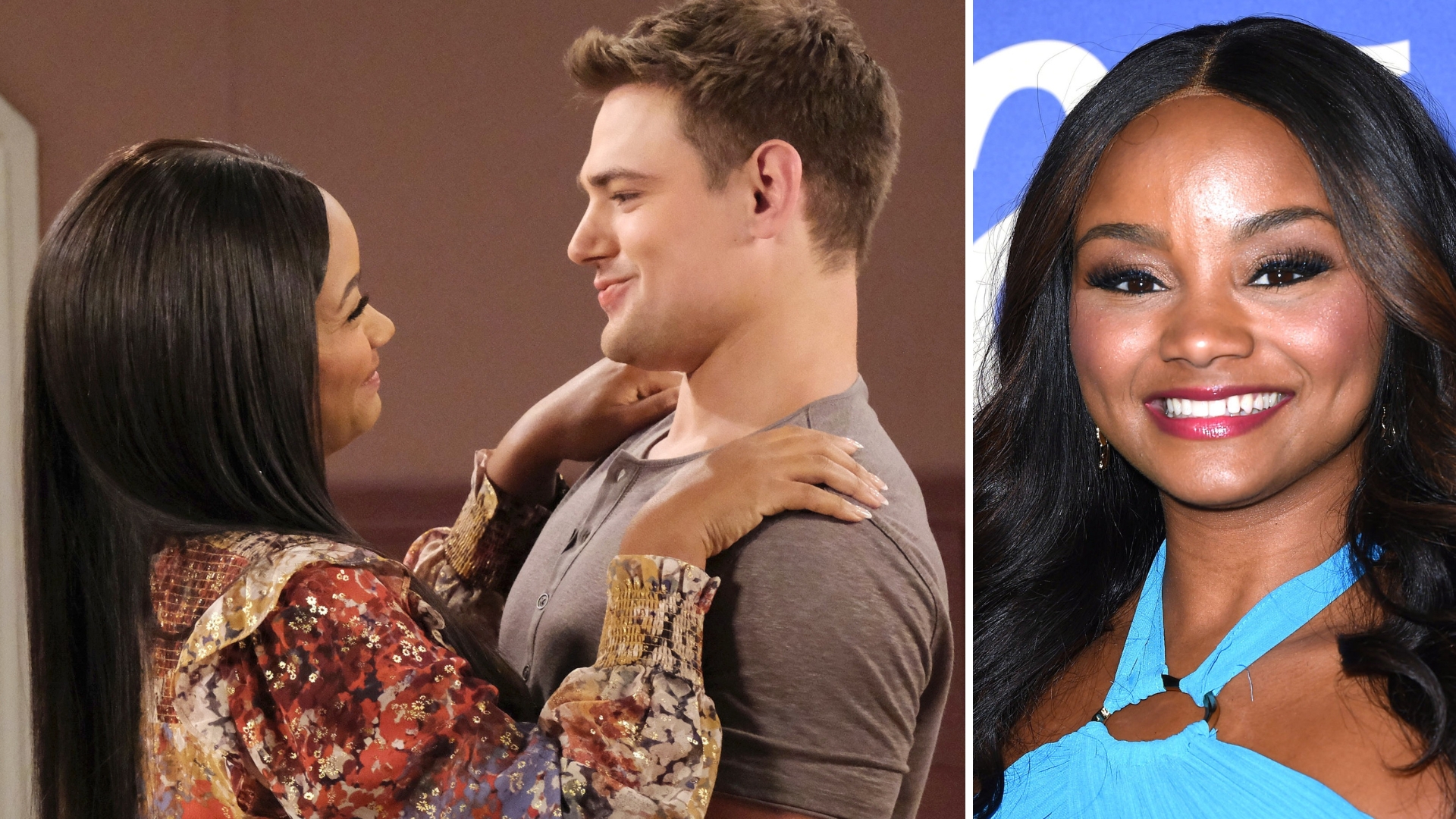 raven bowens and carson boatman as chanel and johnny, and a glamour shot of raven bowens on days of our lives.