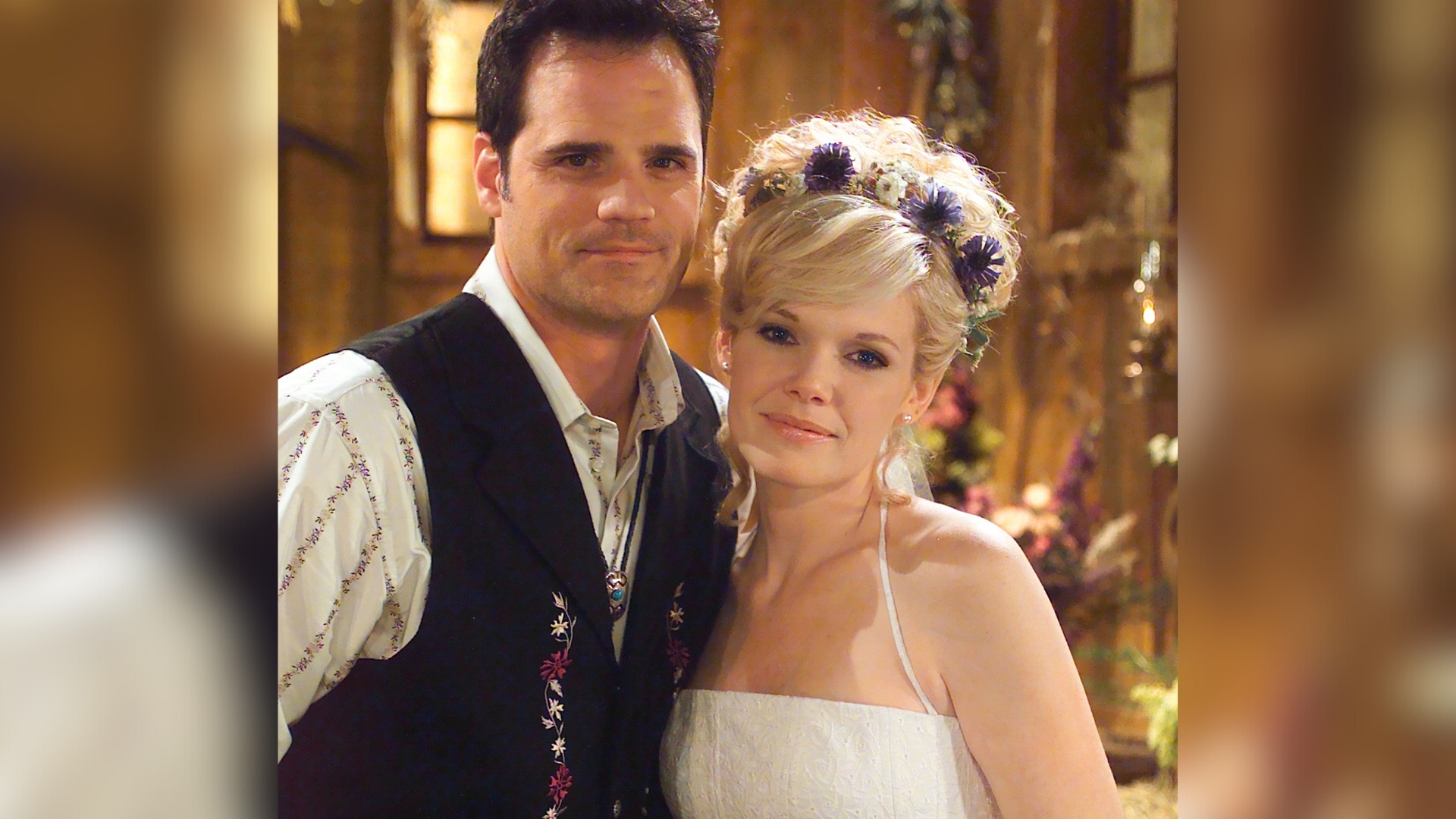 michael park as jack and maura west as carly on as the world turns, wedding shot.