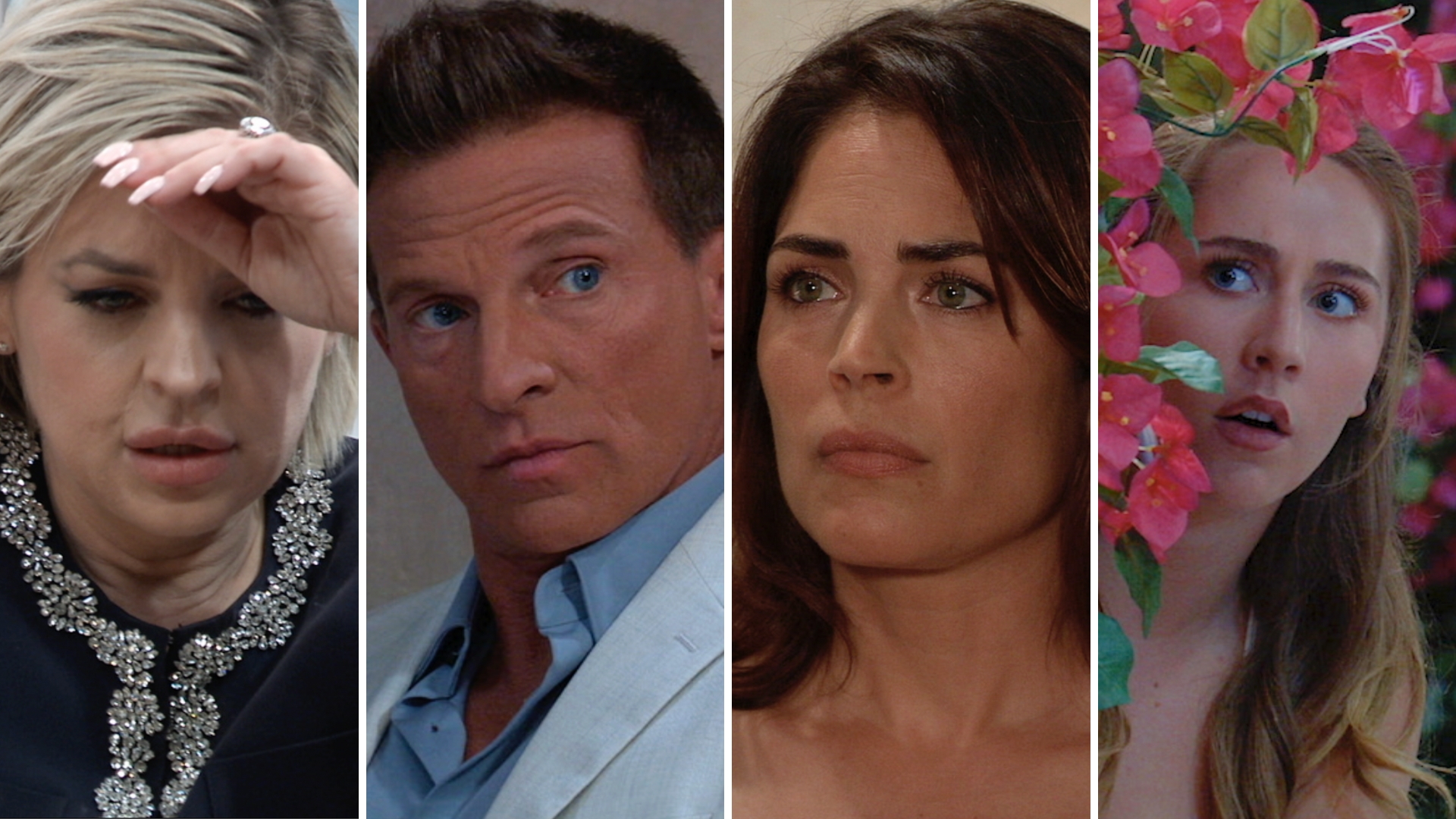 general hospital spoilers promo maxie, jason, britt and joss looking through a tree branch.