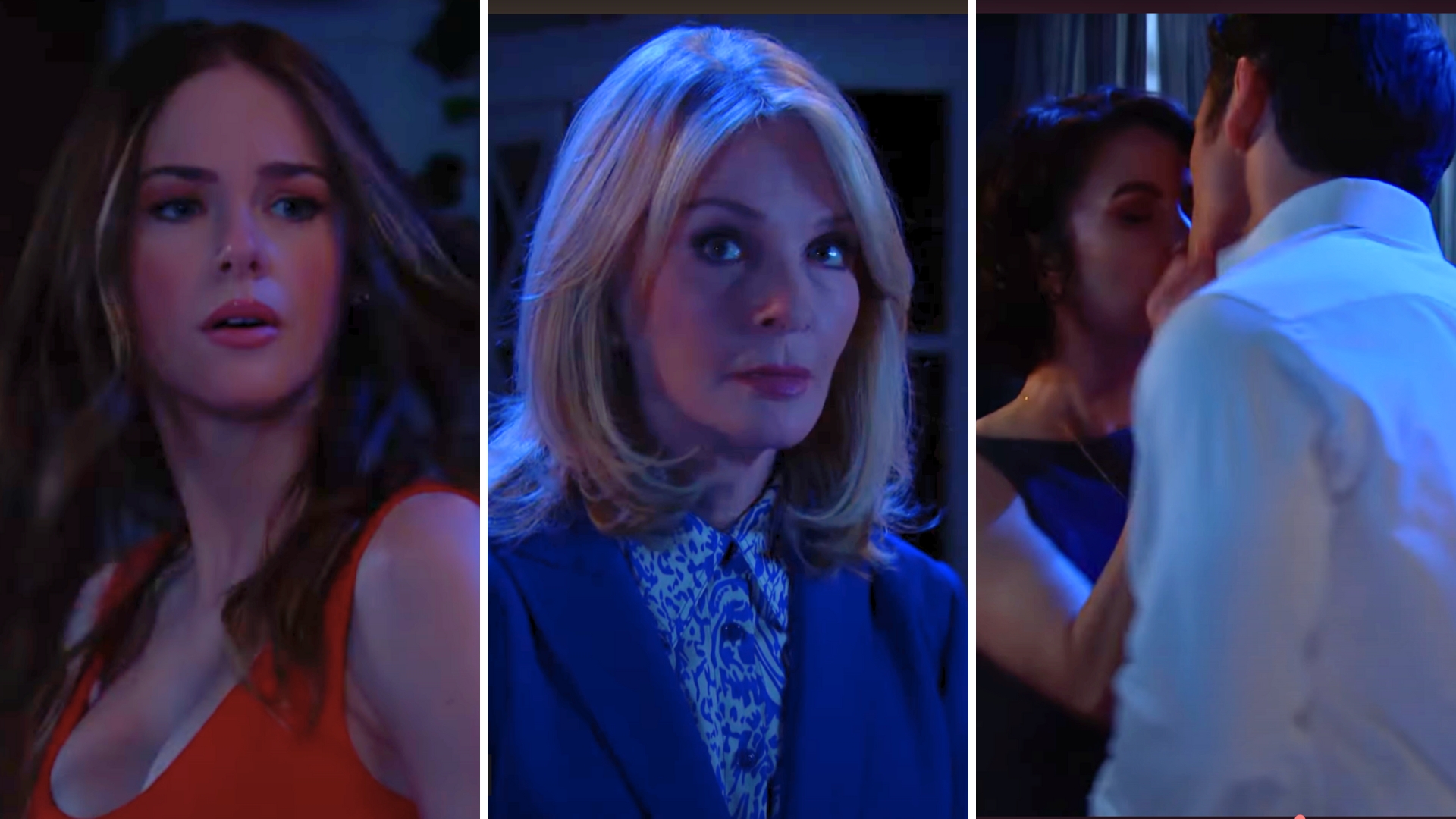 stephanie, marlena and xander and sarah kissing on days of our lives.