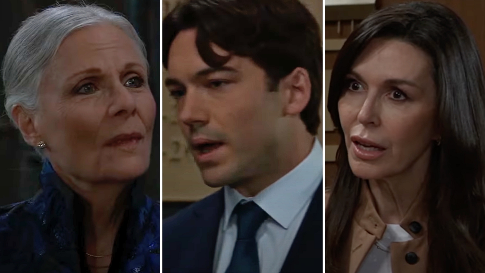 tracy, michael and a shocked anna on general hospital.