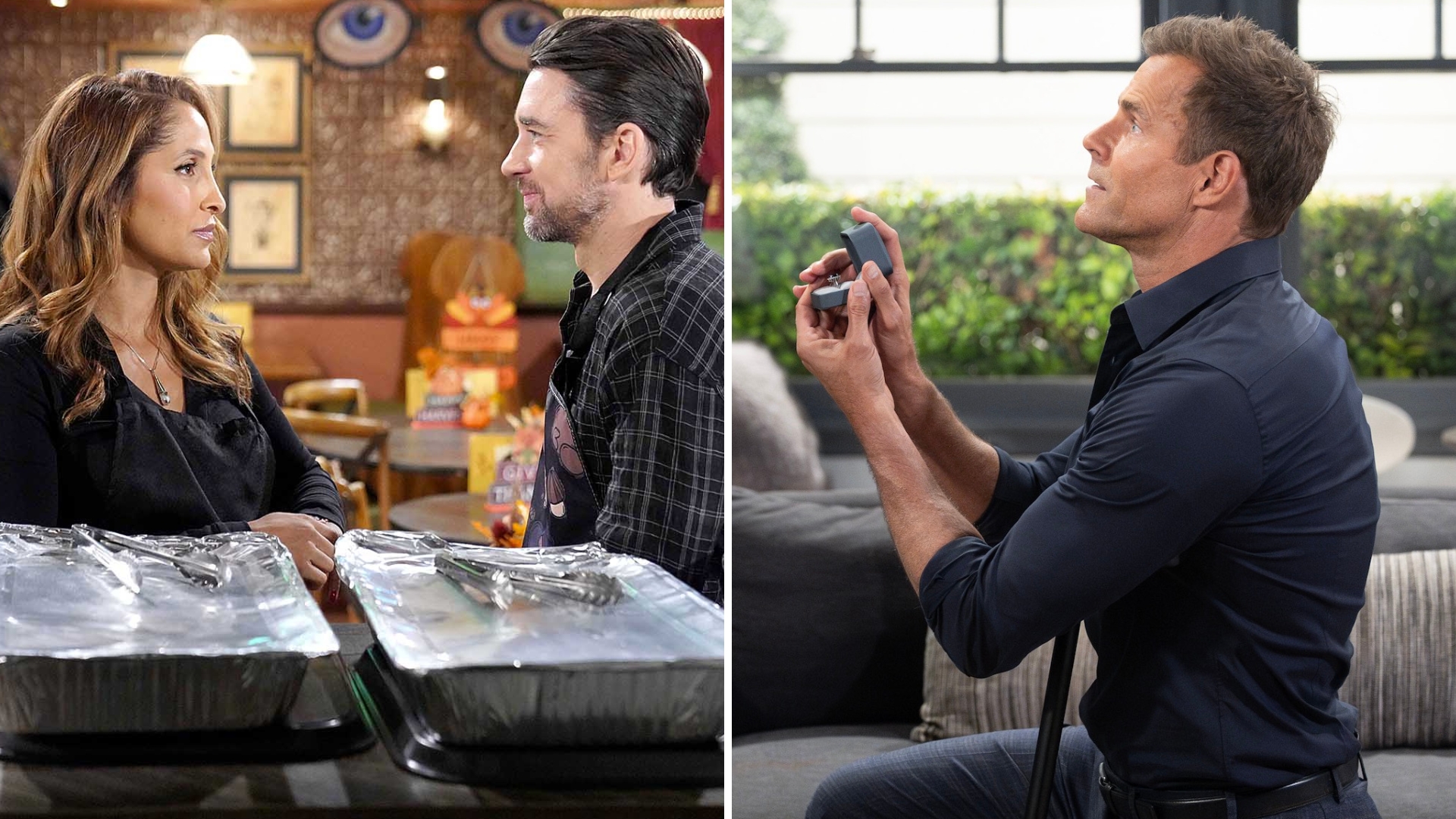 lily and cane at crimson lights on young and restless, drew on bended knee on general hospital.