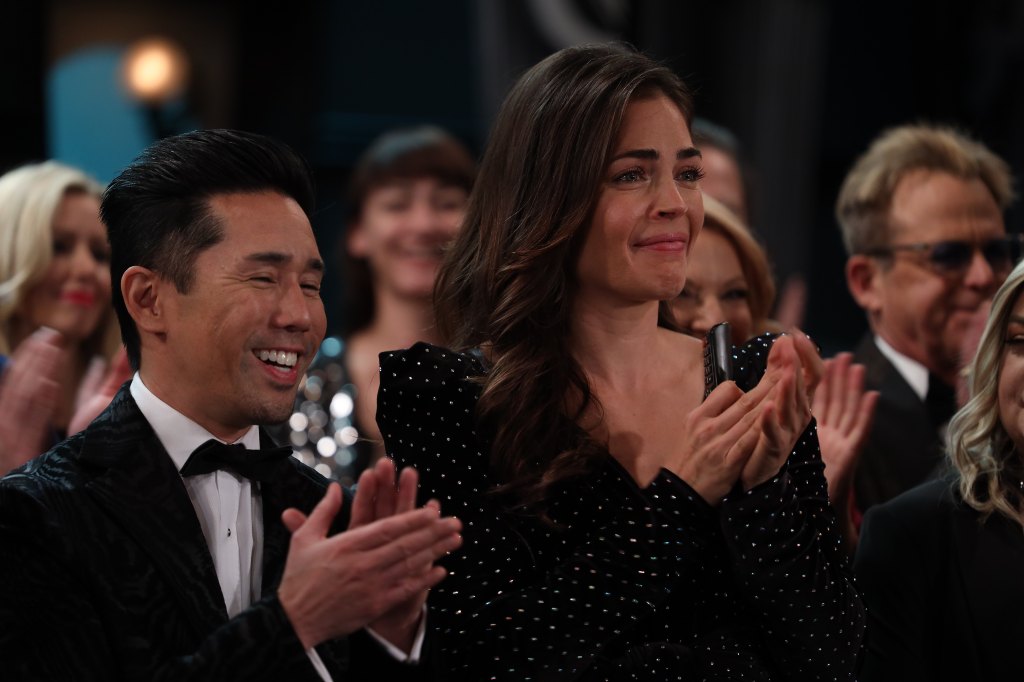 Parry Shen and Kelly Thiebaud as Brad and Britt on General Hospital, December 2022