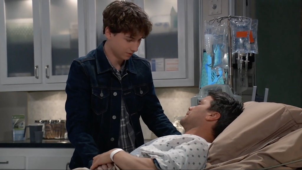 Finn Carr and Dominic Zamprogna as Rocco and Dante on General Hospital, March 2024
