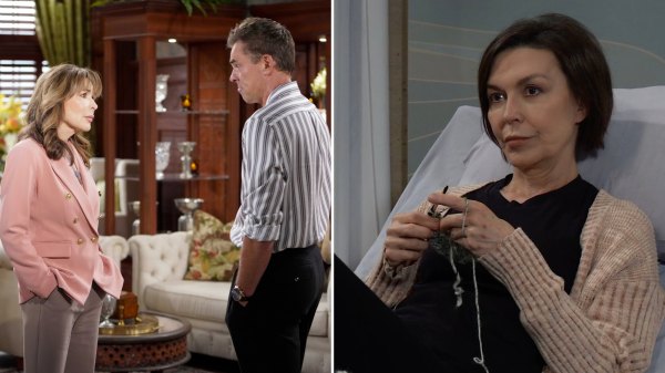 lauren koslow and jason thompson as Jill and Billy on the young and the restless; finola hughes as anna on general hospital