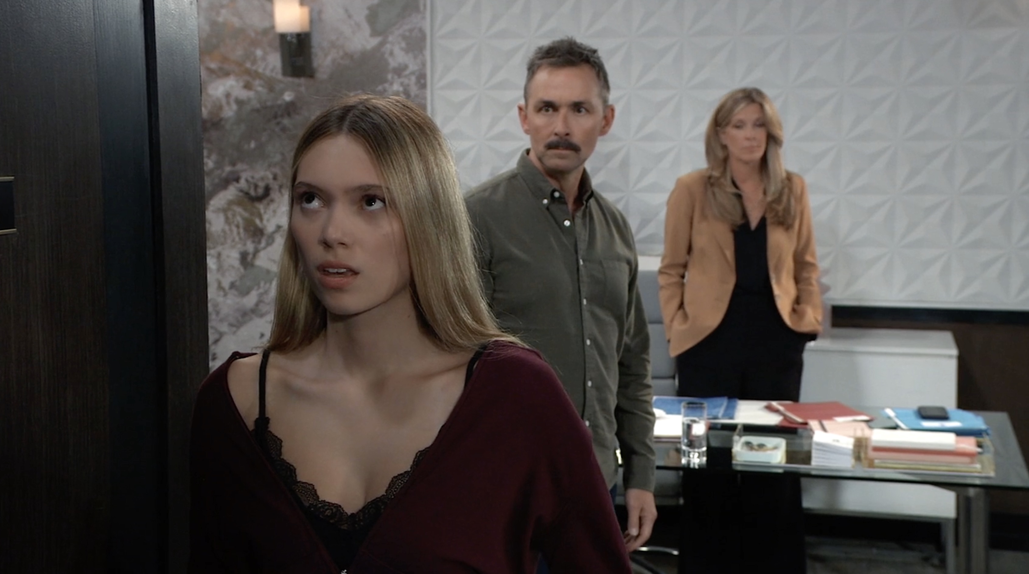 Bluesy Burke, James Patrick Stuart and Laura Wright as Charlotte, Valentin and Carly on General Hospital